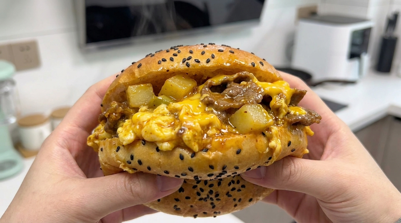 Burger façon chinoise au bœuf et œuf