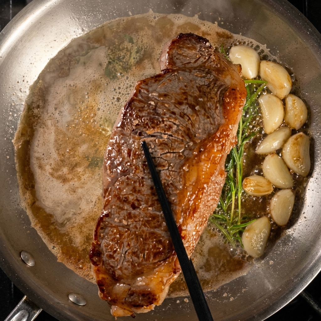 Crème liquide et parmesan incorporés aux sucs de viande dans une poêle chaude.