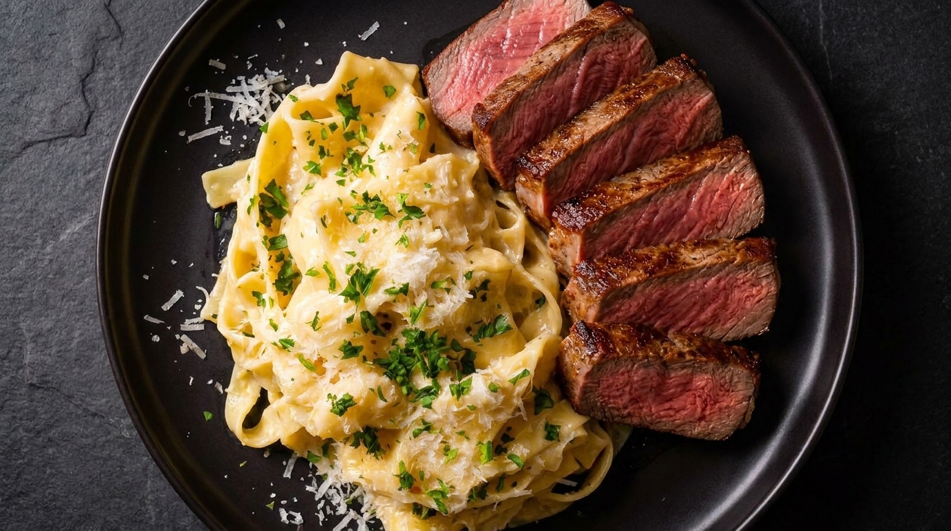 Steak Poêlé et Fettuccine Crémeuses