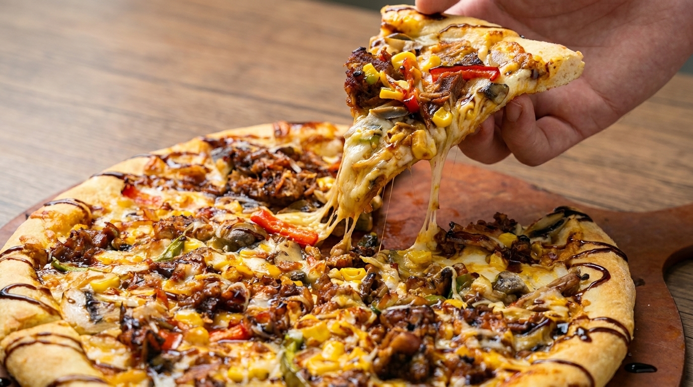 Pizza au porc effiloché fumé