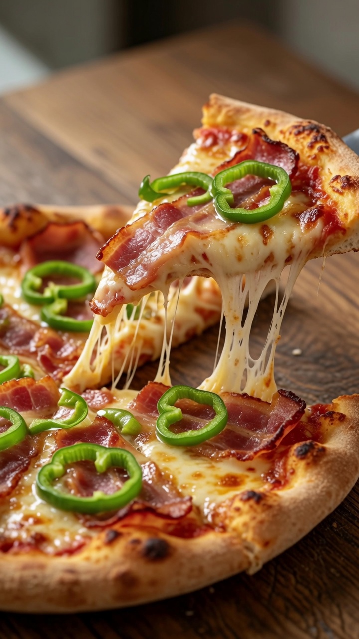 Pizza gourmande au bacon et poivrons verts