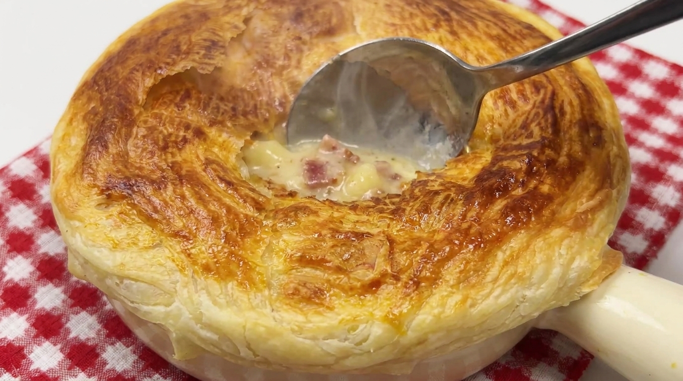 Soupe crémeuse aux pommes de terre et bacon en croûte
