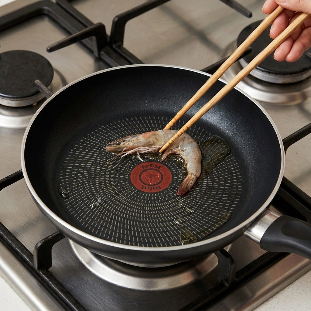 Têtes de crevettes qui dorent dans lhuile dans une poêle.