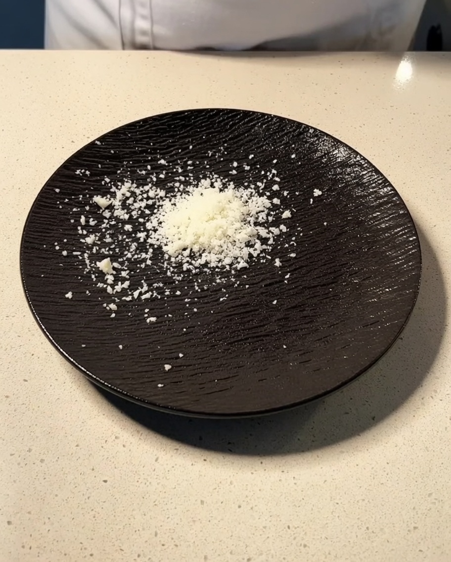 Parmesan et Pecorino fraîchement râpés sur une assiette texturée.