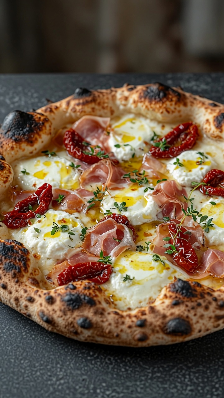 Pizza artisanale au chèvre et à la pancetta