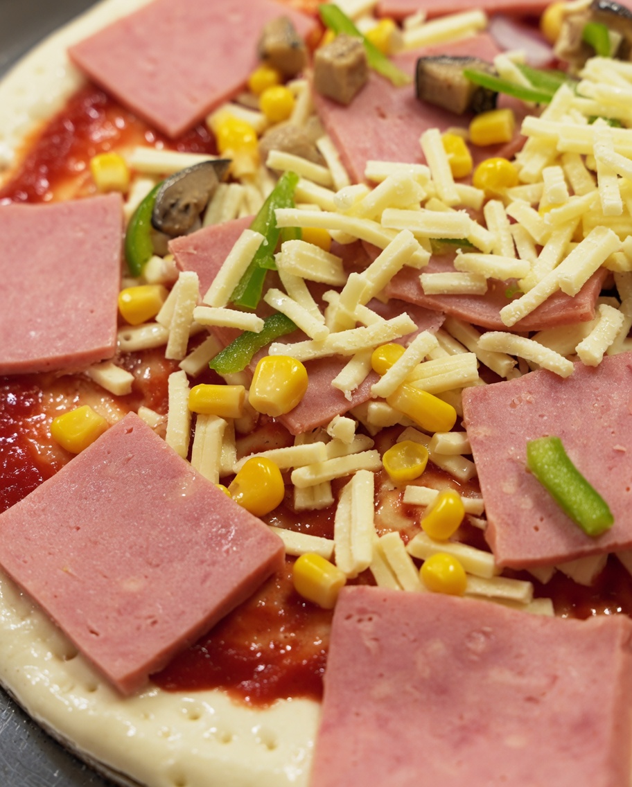 Une poignée de mozzarella râpée saupoudrée sur la garniture de la pizza.