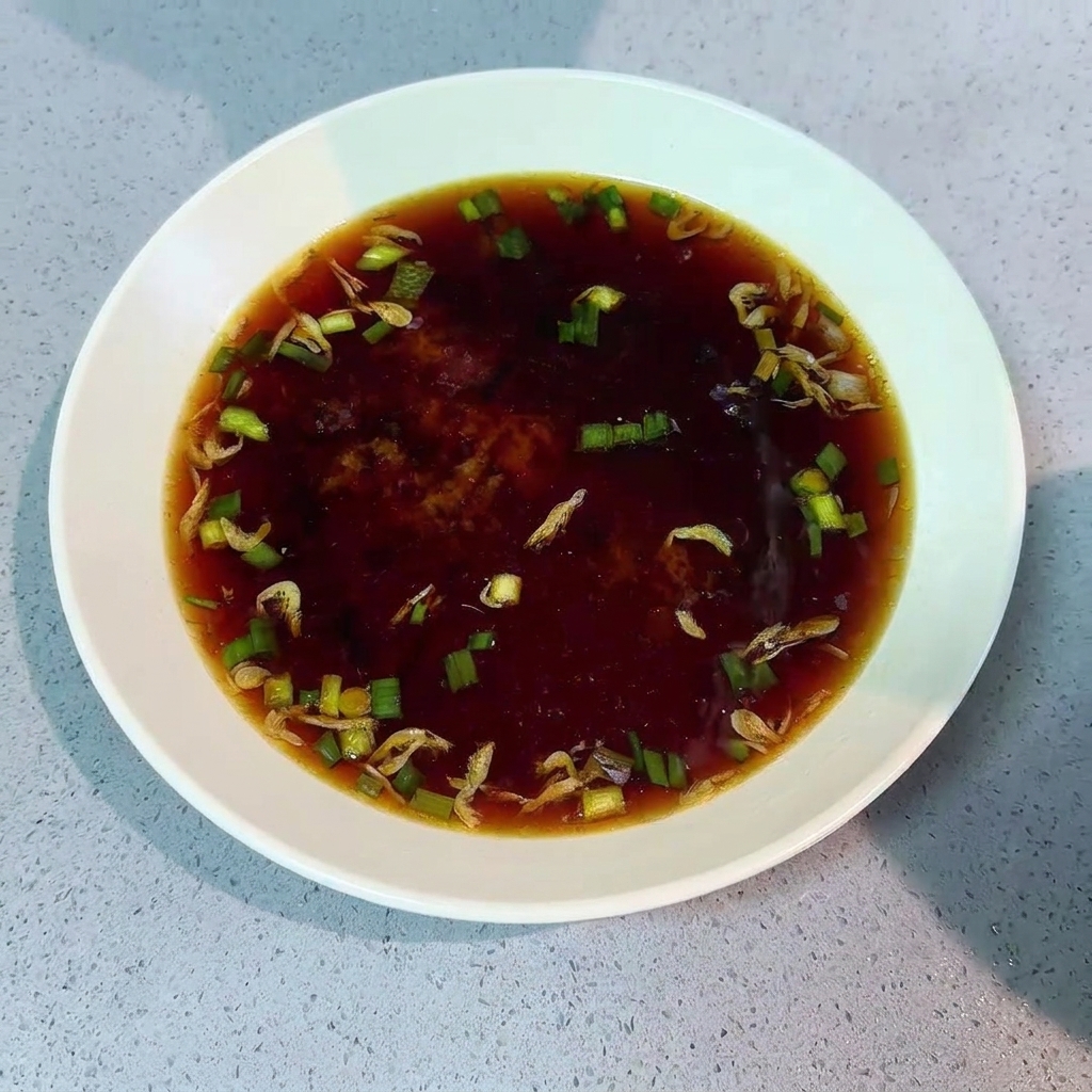 Les nouilles cuites sont retirées dune casserole et transférées dans un bol rempli de bouillon de base.