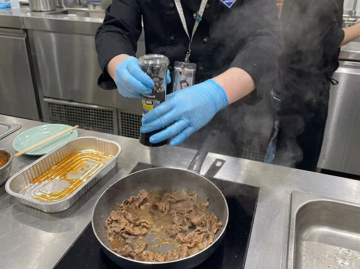 Viande en fin de cuisson assaisonnée de sel et de poivre.