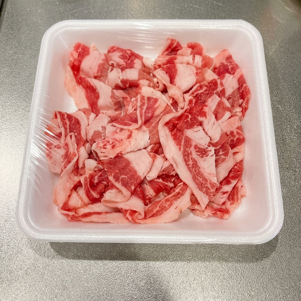 Des lamelles de bœuf en train de blanchir dans une casserole deau bouillante.
