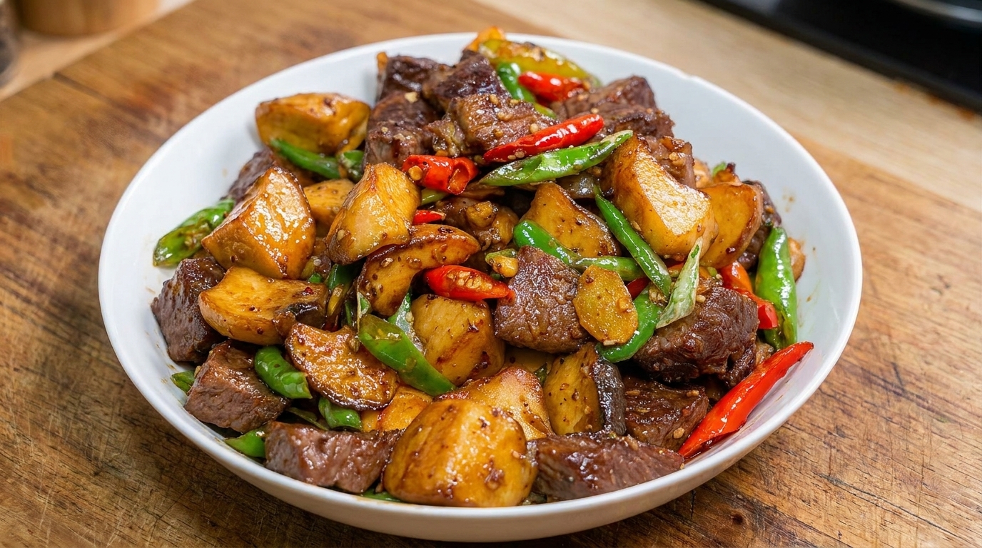 Sauté de Bœuf aux Pleurotes et Piments