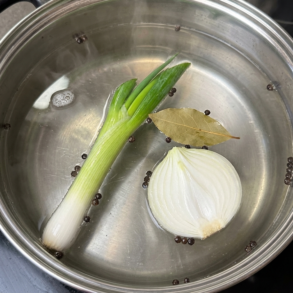 Une cuillerée de pâte de soja coréenne épaisse plongée dans le bouillon qui frémit.