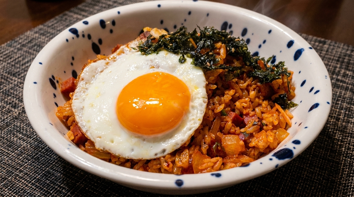 Riz sauté au kimchi et au spam (Kimchi Bokkeumbap) authentique