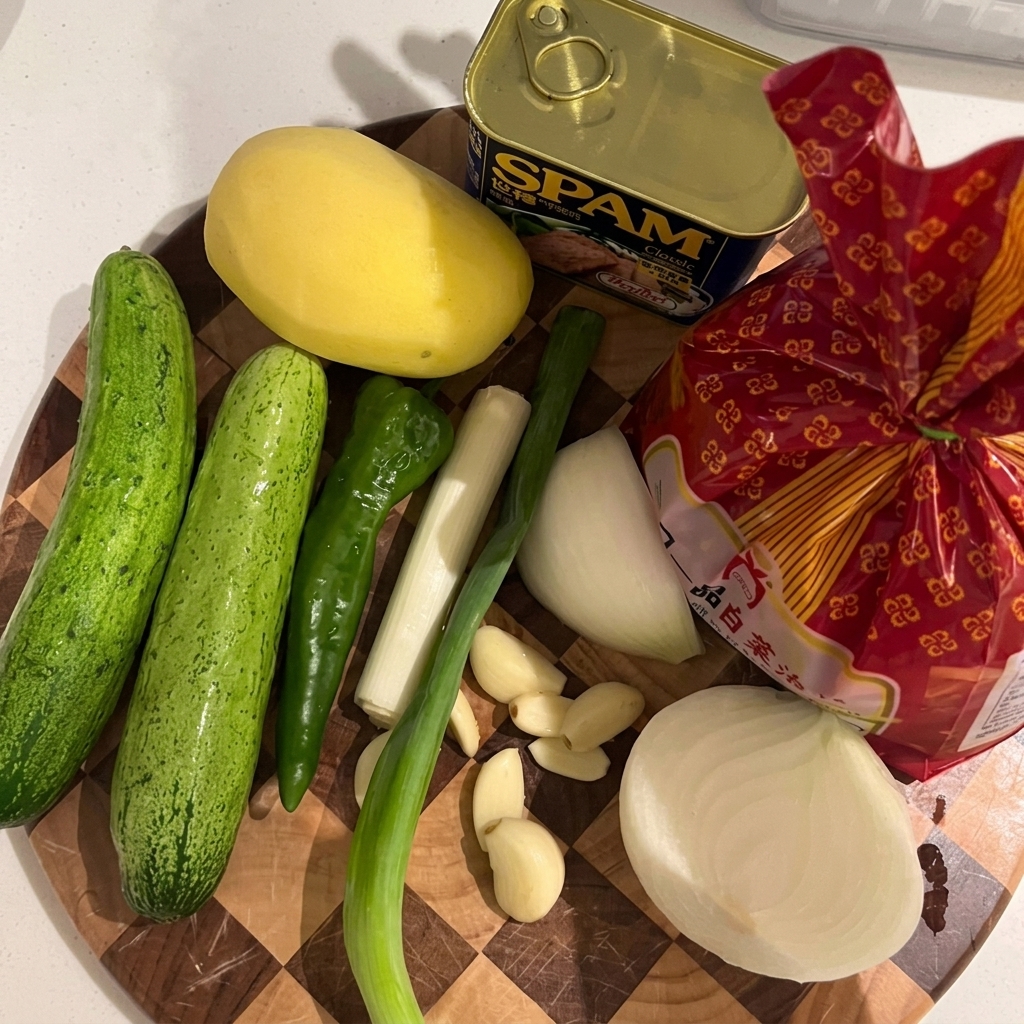 Spam écrasé en pâte et revenu dans une casserole jusquà ce quil soit doré.
