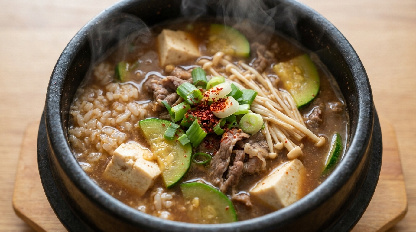 Ragoût de pâte de soja coréen au riz (Doenjang-jjigae Bap)