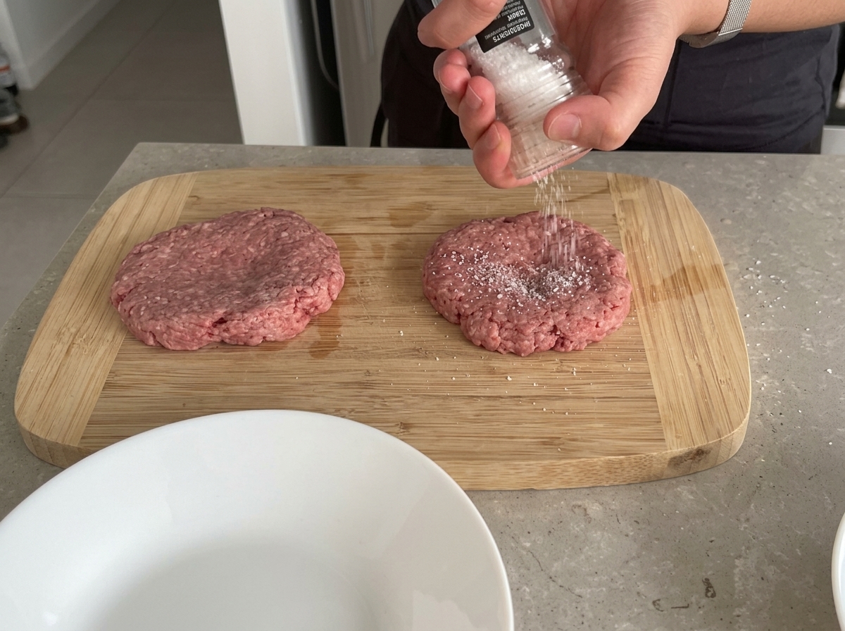Poivre moulu sur des steaks de bœuf crus.