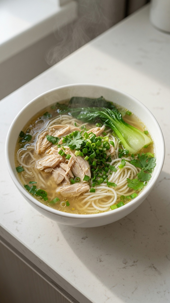 Soupe de nouilles savoureuse au poulet