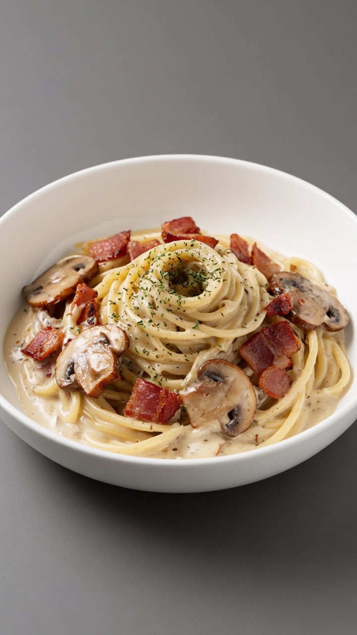 Pâtes Crémeuses aux Champignons et au Bacon
