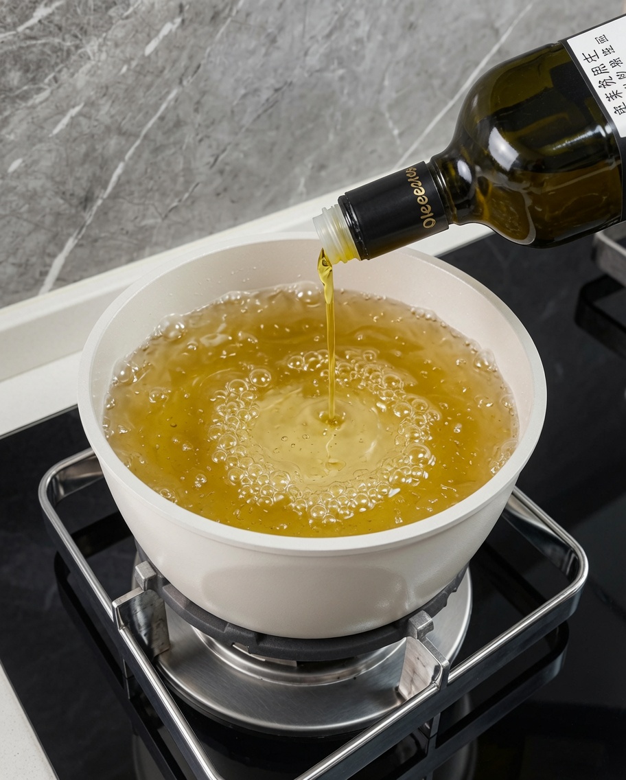 Des spaghettis cuisant dans une casserole deau bouillante avec de lhuile dolive sur une cuisinière.