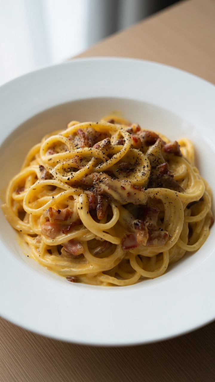 Pâtes au Guanciale et à la Crème d'Œufs Salés