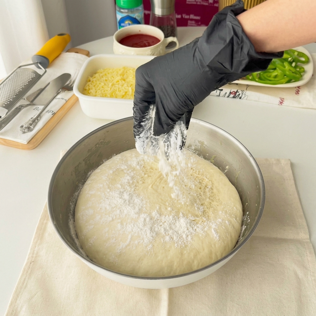 Pâte divisée en deux portions sur une surface farinée.