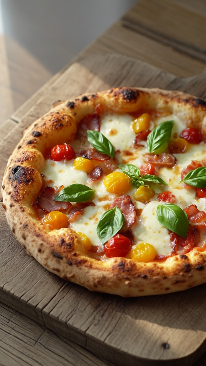 Pizza aux tomates cerises confites et lard italien