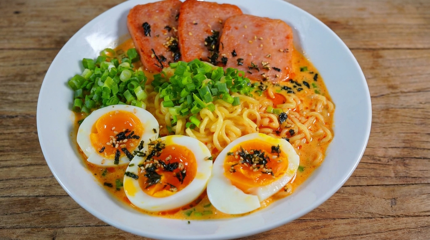Ramen Crémeux au SPAM Poêlé et Œuf Mollet
