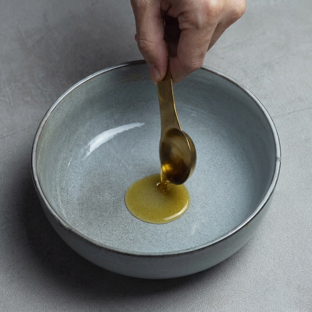 Huile de sésame ajoutée au bol de service avant dajouter le bouillon et les nouilles.