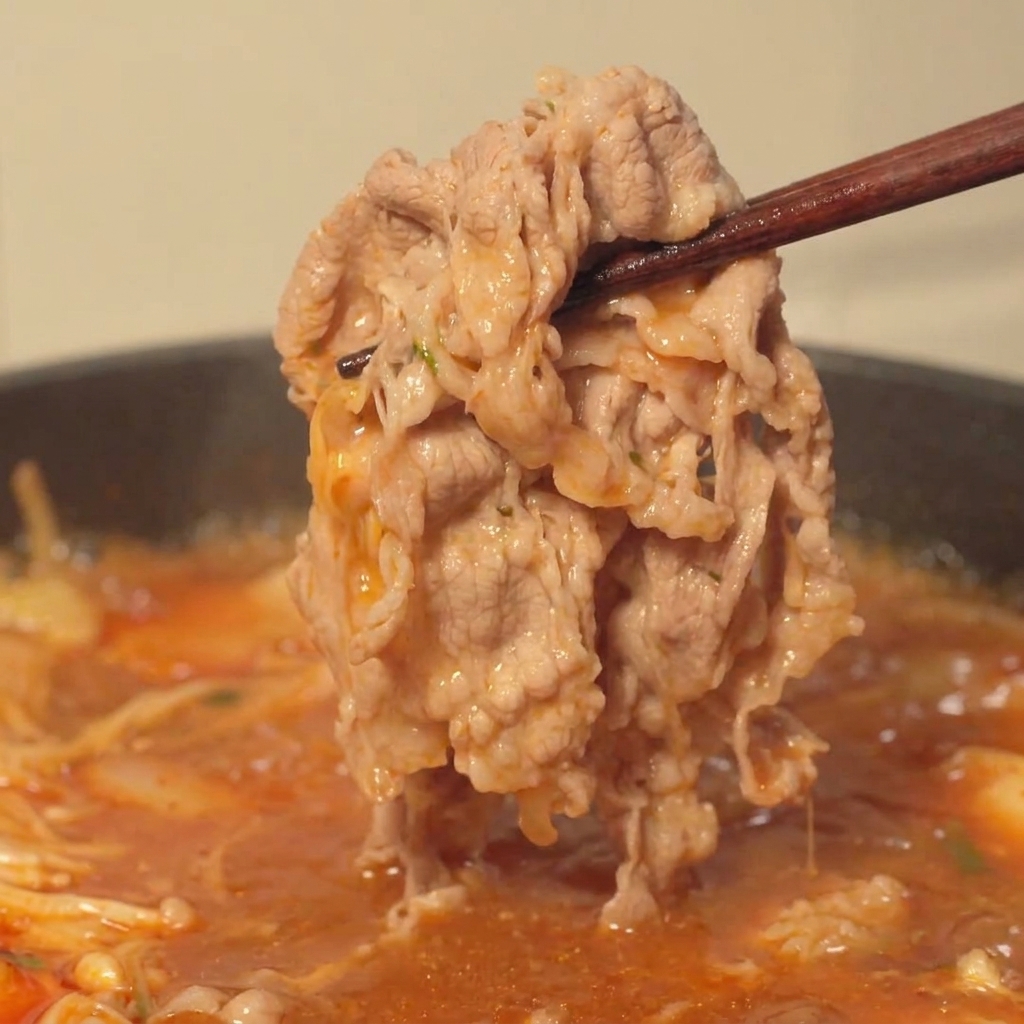 Nouilles ramen dans le bouillon bouillant.