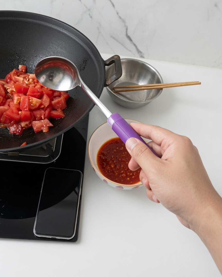 Morceaux de tomates sautant dans un wok, ramollissant et libérant du jus.