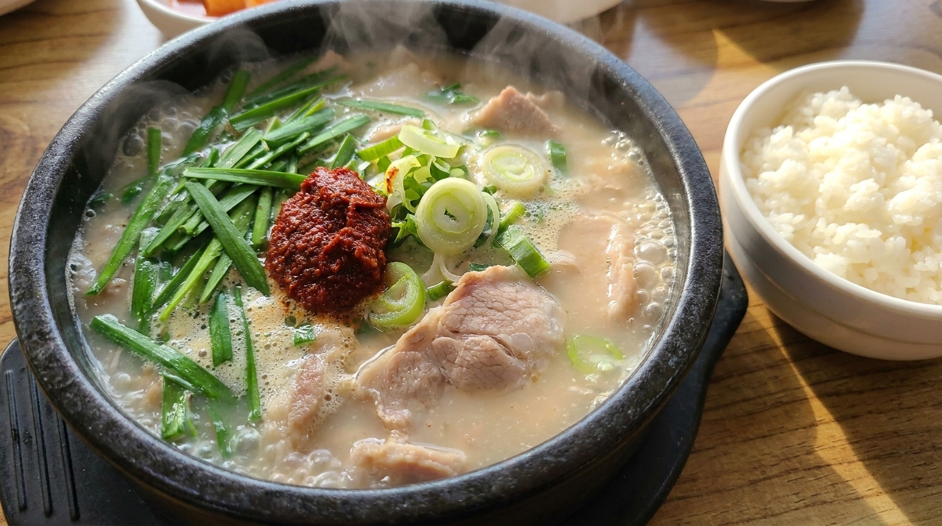 Dwaeji-gukbap : Soupe traditionnelle coréenne au porc et au riz