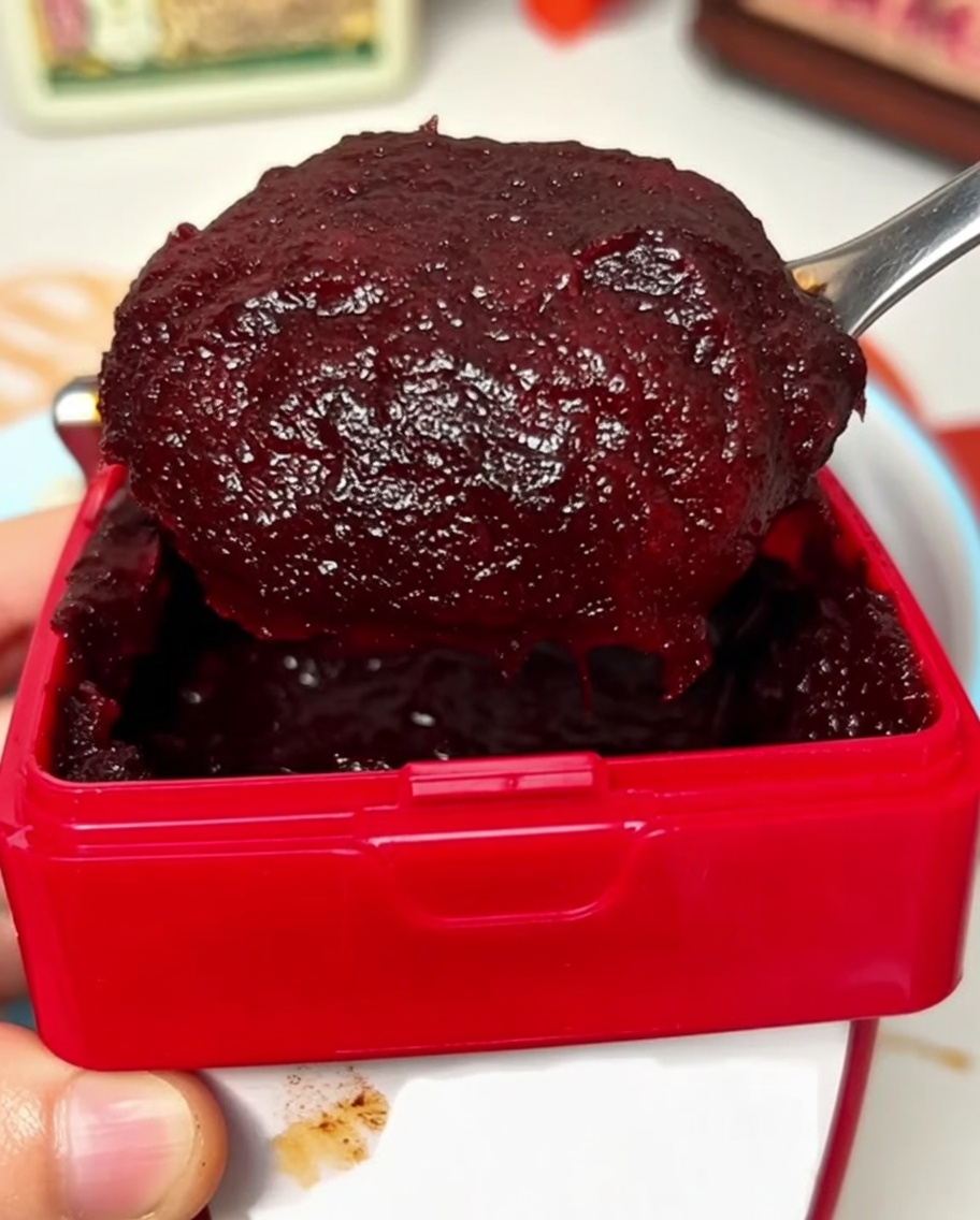 Ingrédients de la sauce épicée mélangés avec la base de fruits et oignon.