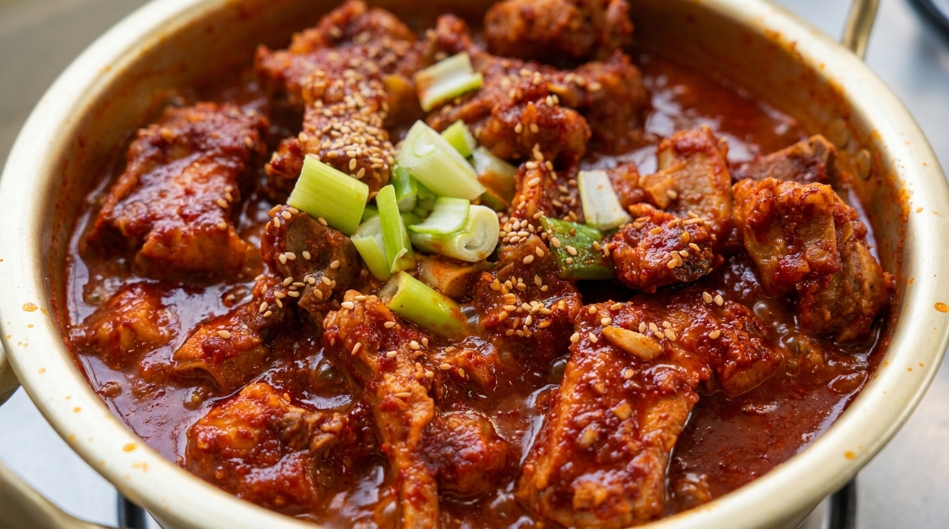 Travers de porc coréens braisés et épicés (Dwaeji Galbi-jjim)