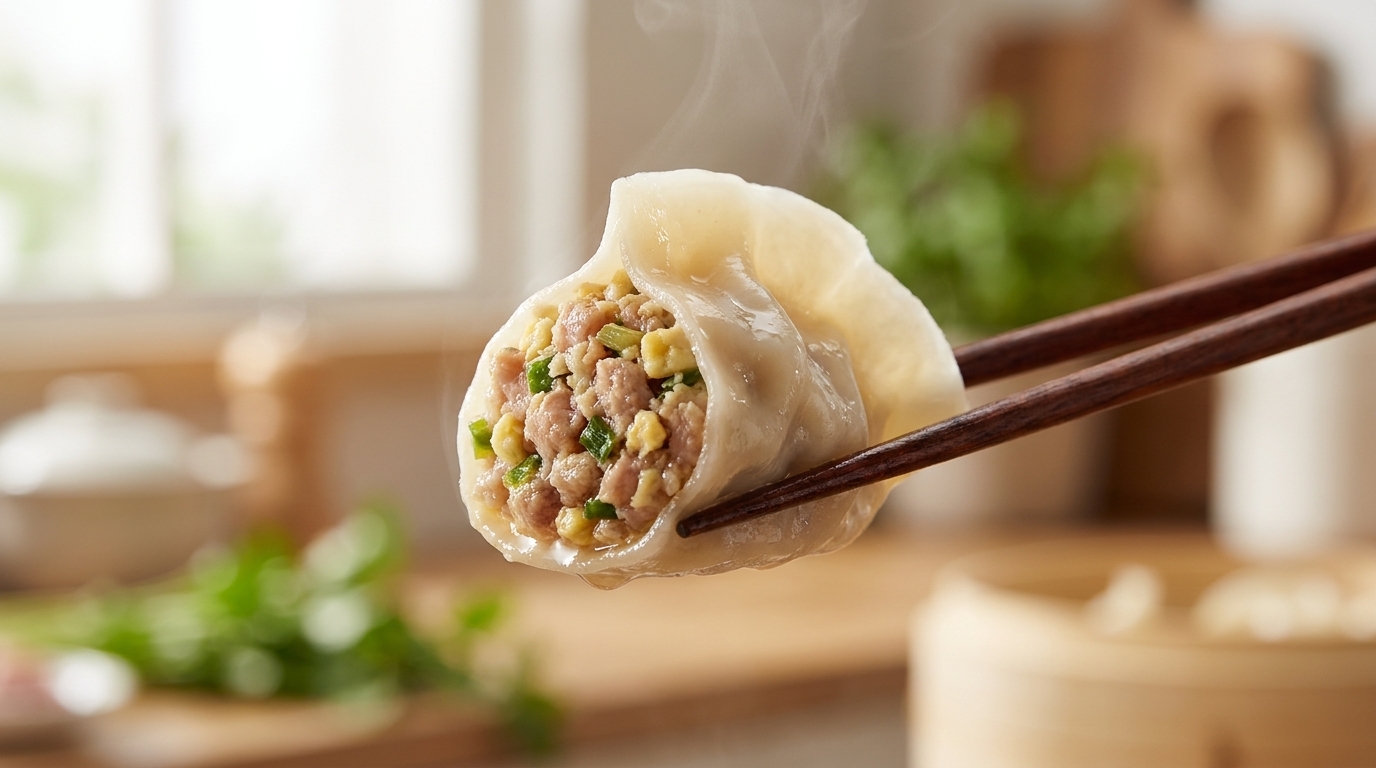 Dumplings croustillants à la poitrine de porc et aux œufs