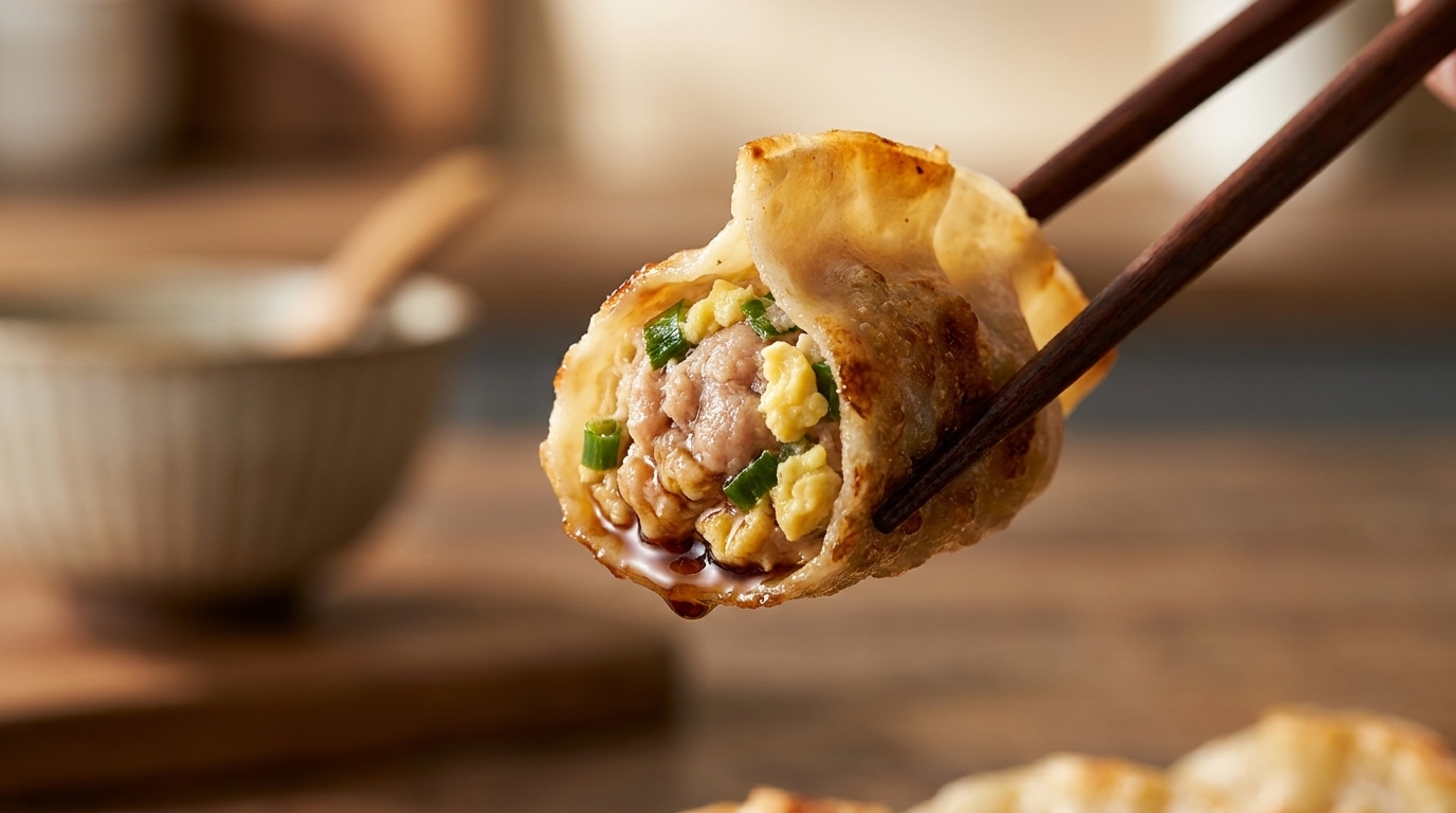 Dumplings savoureux au porc grillé et œuf de caille