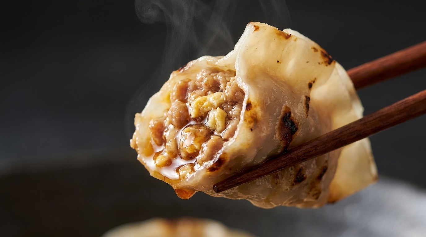 Raviolis savoureux au porc grillé et à l'œuf