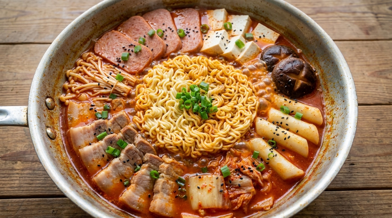 Budae Jjigae Authentique (Pot-au-feu de l'Armée Coréenne)