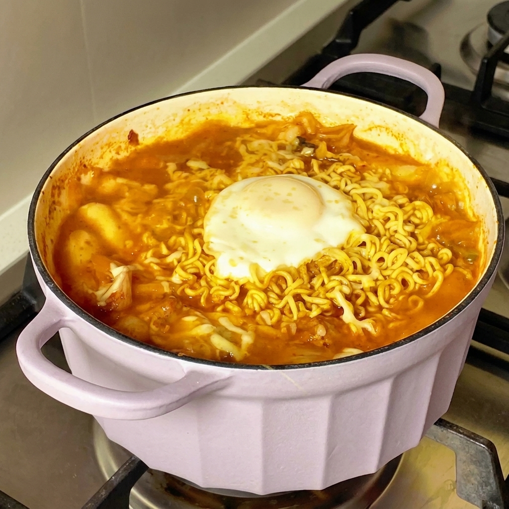 Sachet dassaisonnement pour nouilles instantanées et poudre de piment versés dans le bol de sauce.