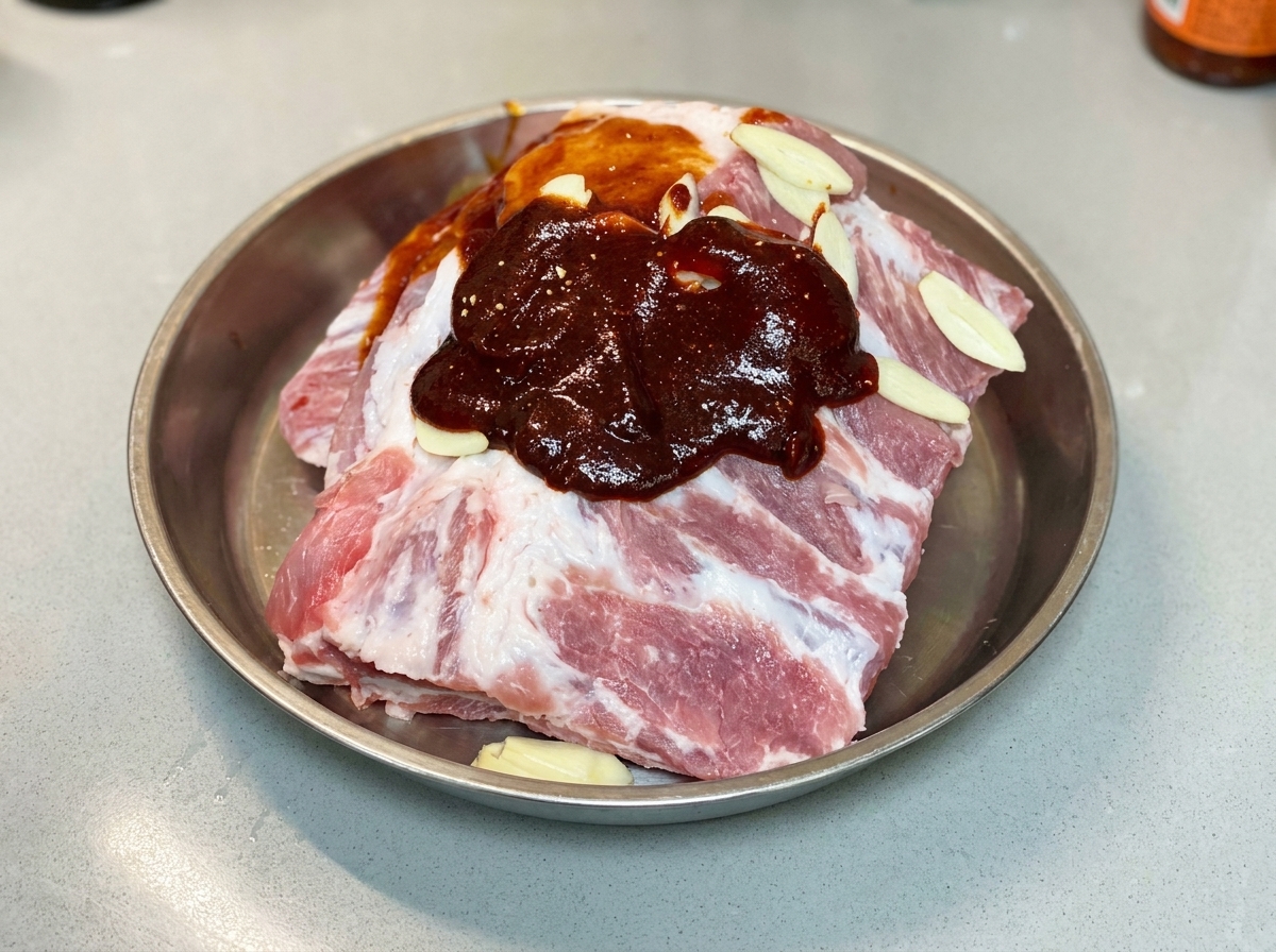 Fines particules de poivre blanc saupoudrées sur les travers de porc en marinade et les sauces.
