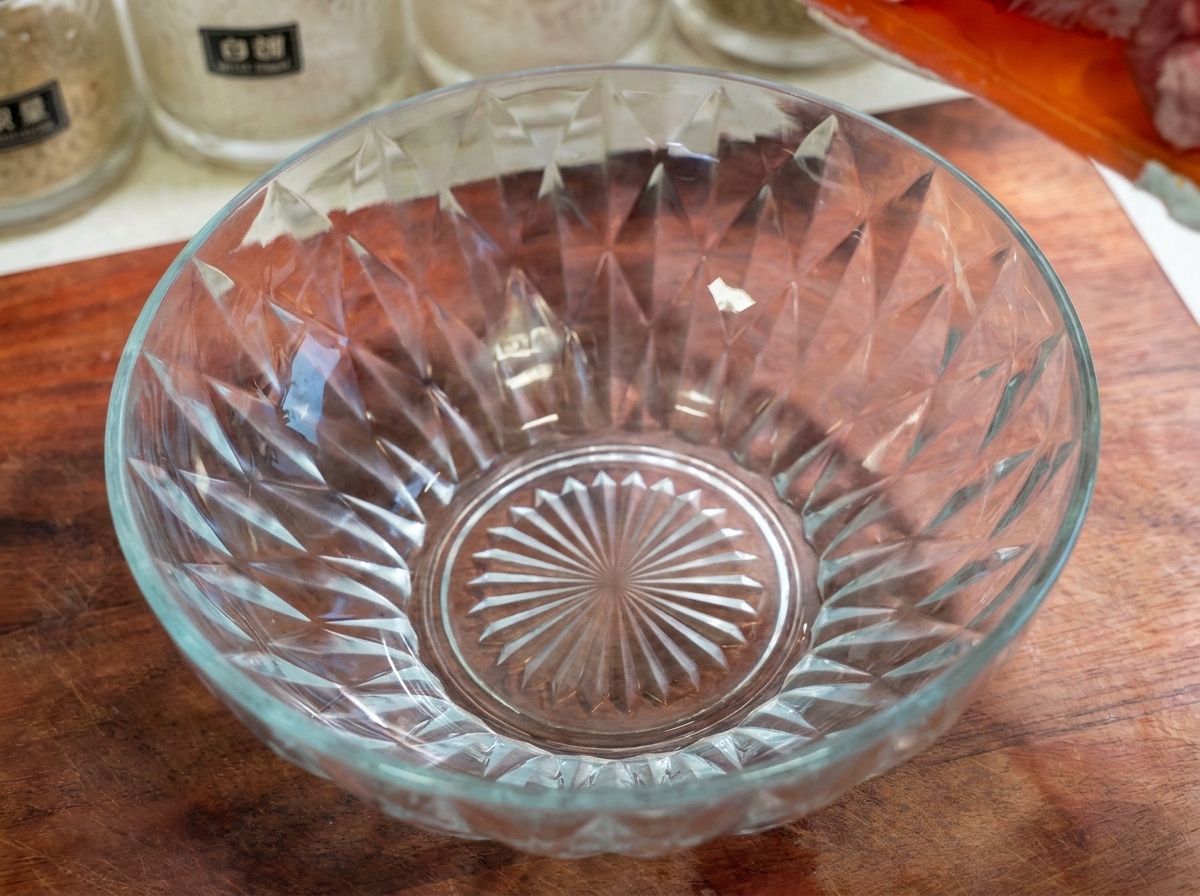 Des morceaux de travers de porc crus transférés dune boîte orange vers un bol en verre.
