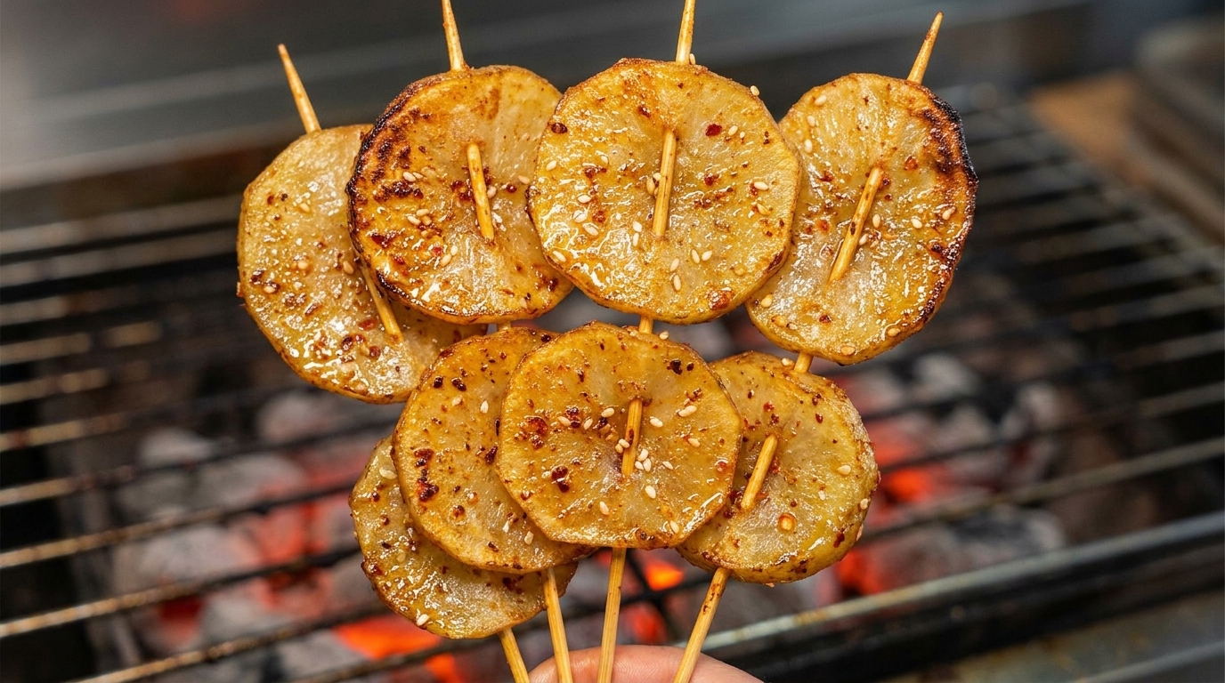 Tranches de pommes de terre grillées style rue