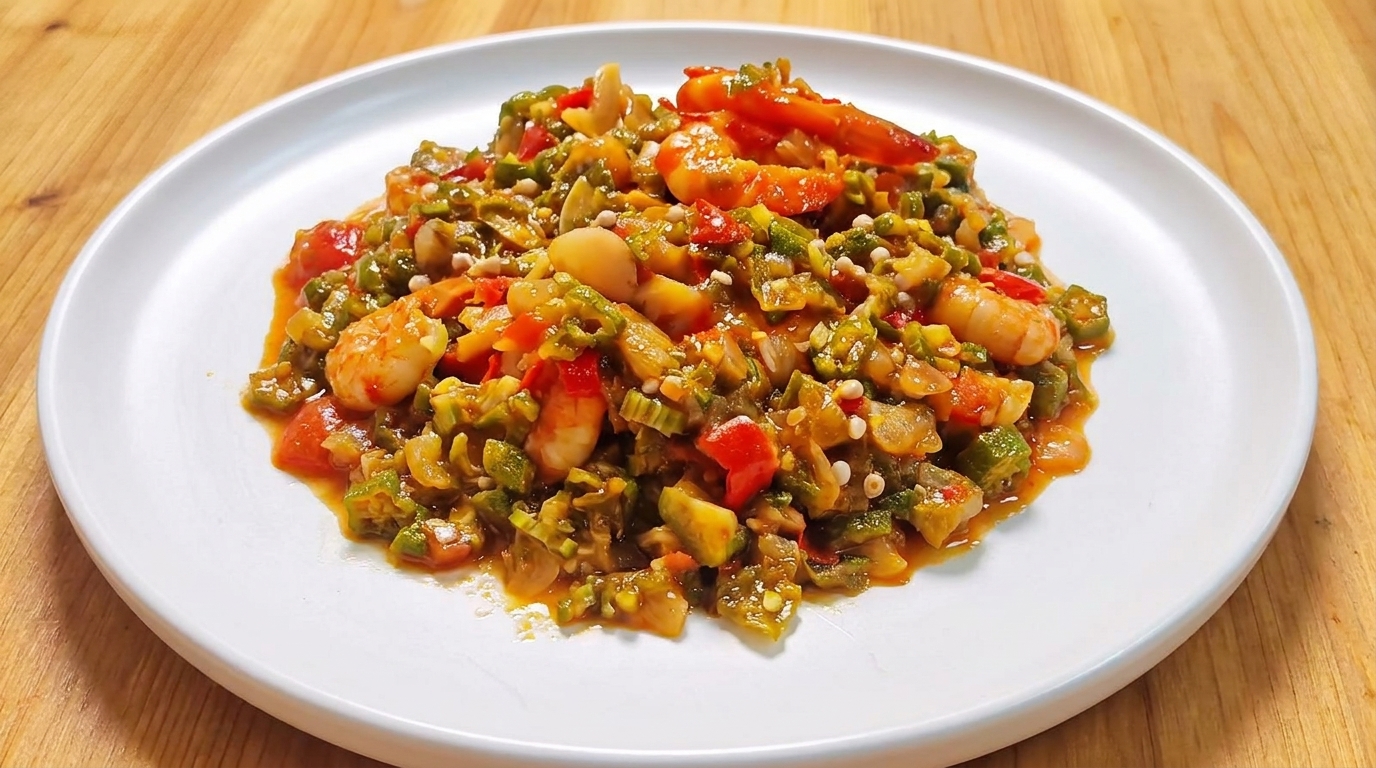 Ragoût de gombos et crevettes authentique d'Afrique de l'Ouest