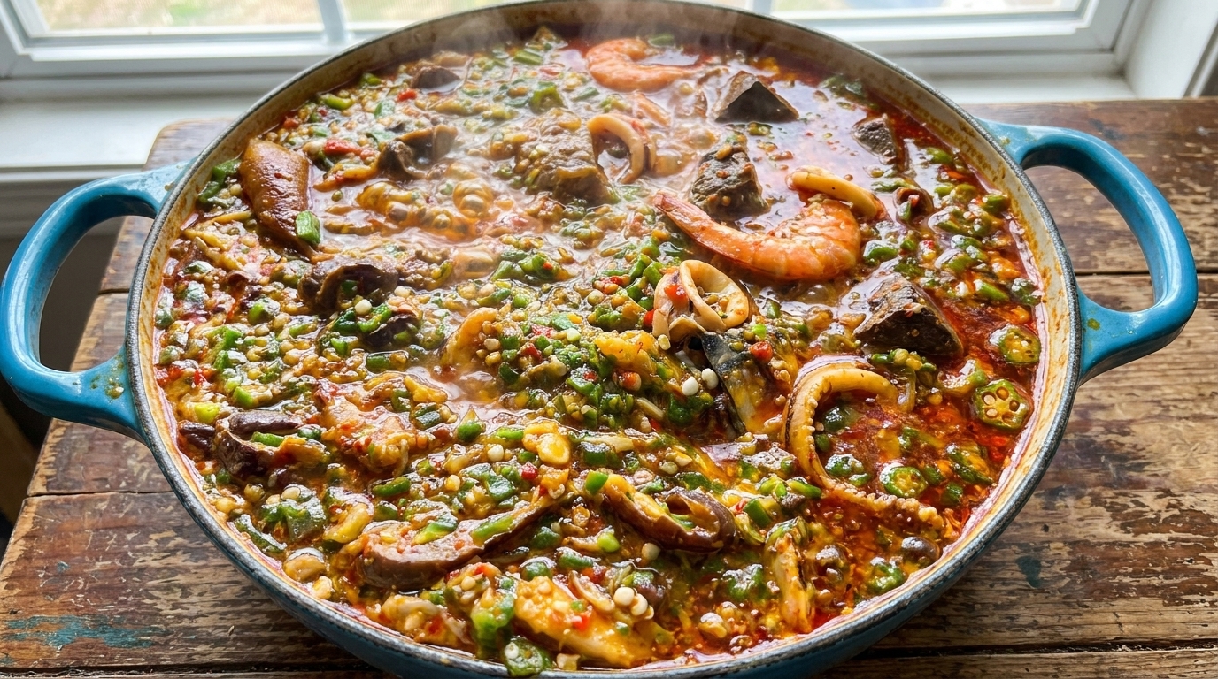 Ragoût Épicé de Gombos et Fruits de Mer Façon Sichuan