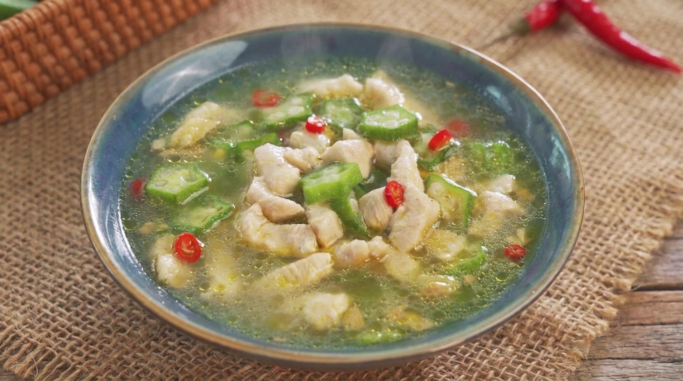 Soupe savoureuse de poulet et de gombos