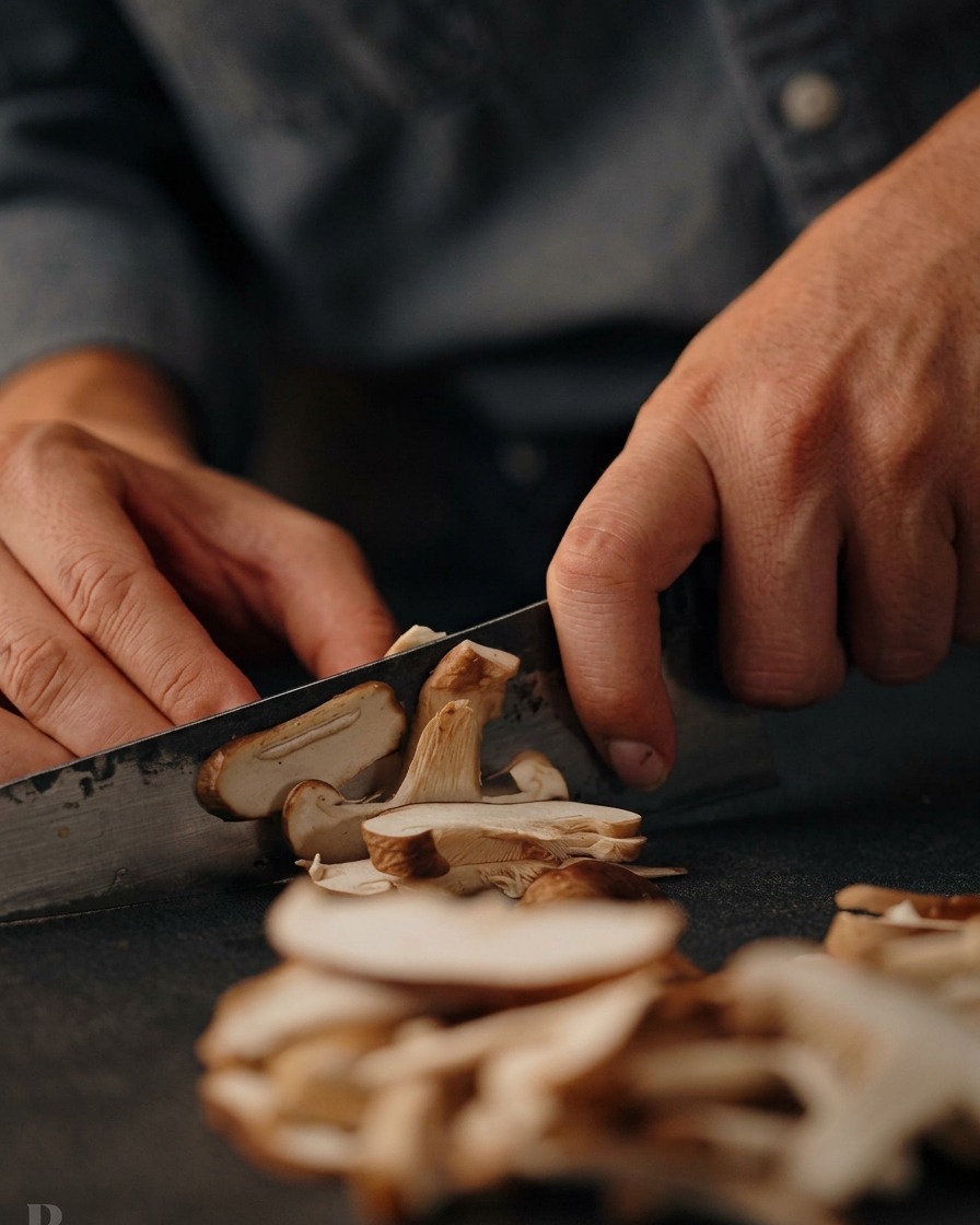 Une gousse dail crue écrasée avec le côté plat dun grand couteau de chef.