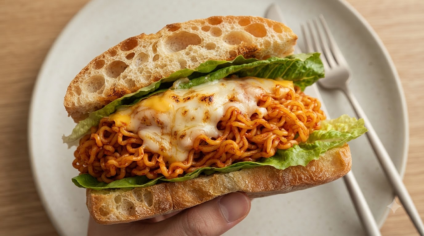 Ciabatta Farcie aux Nouilles Buldak et Fromage Fondant