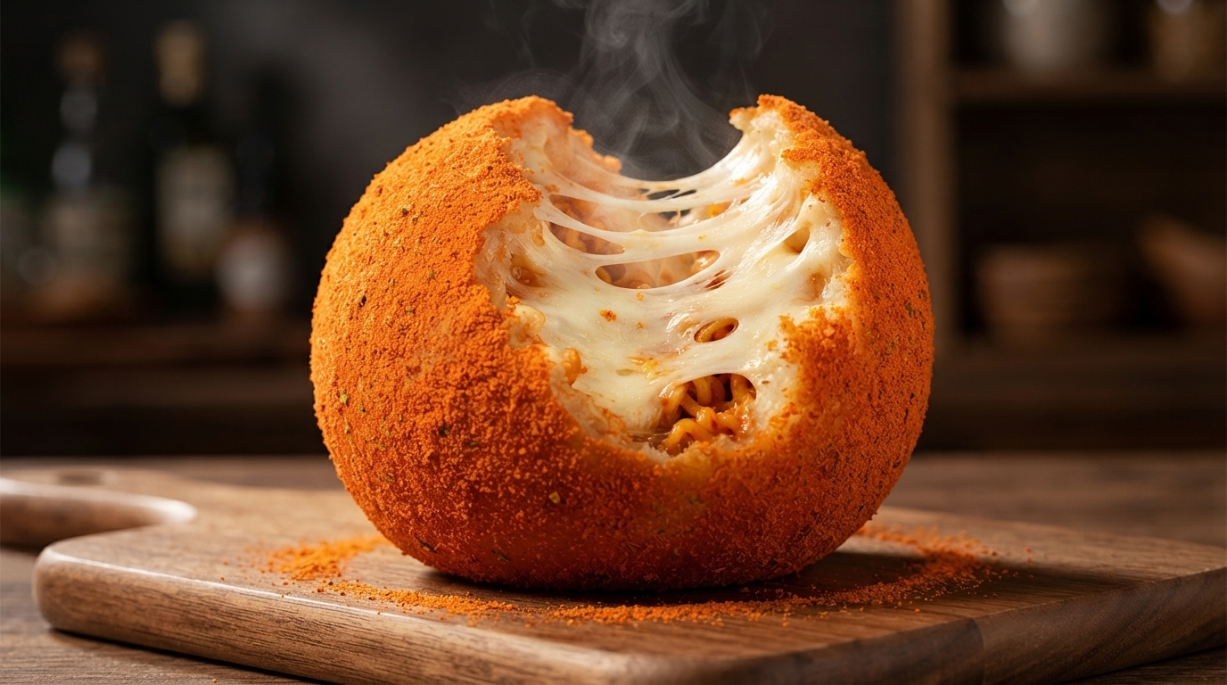 Boule De Nouilles Au Poulet Épicé Et Fromage Géante