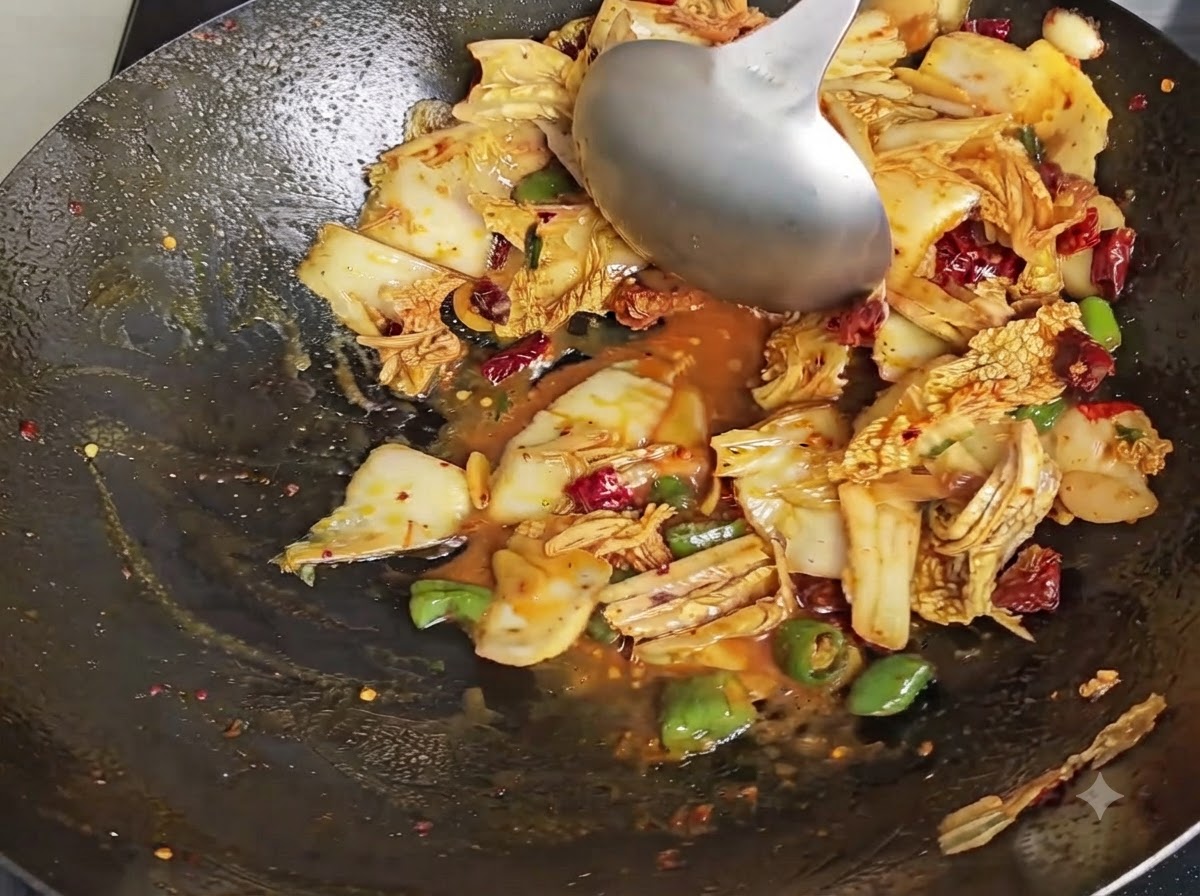 Nouilles épaisses cuites reposant sur une assiette en céramique blanche.