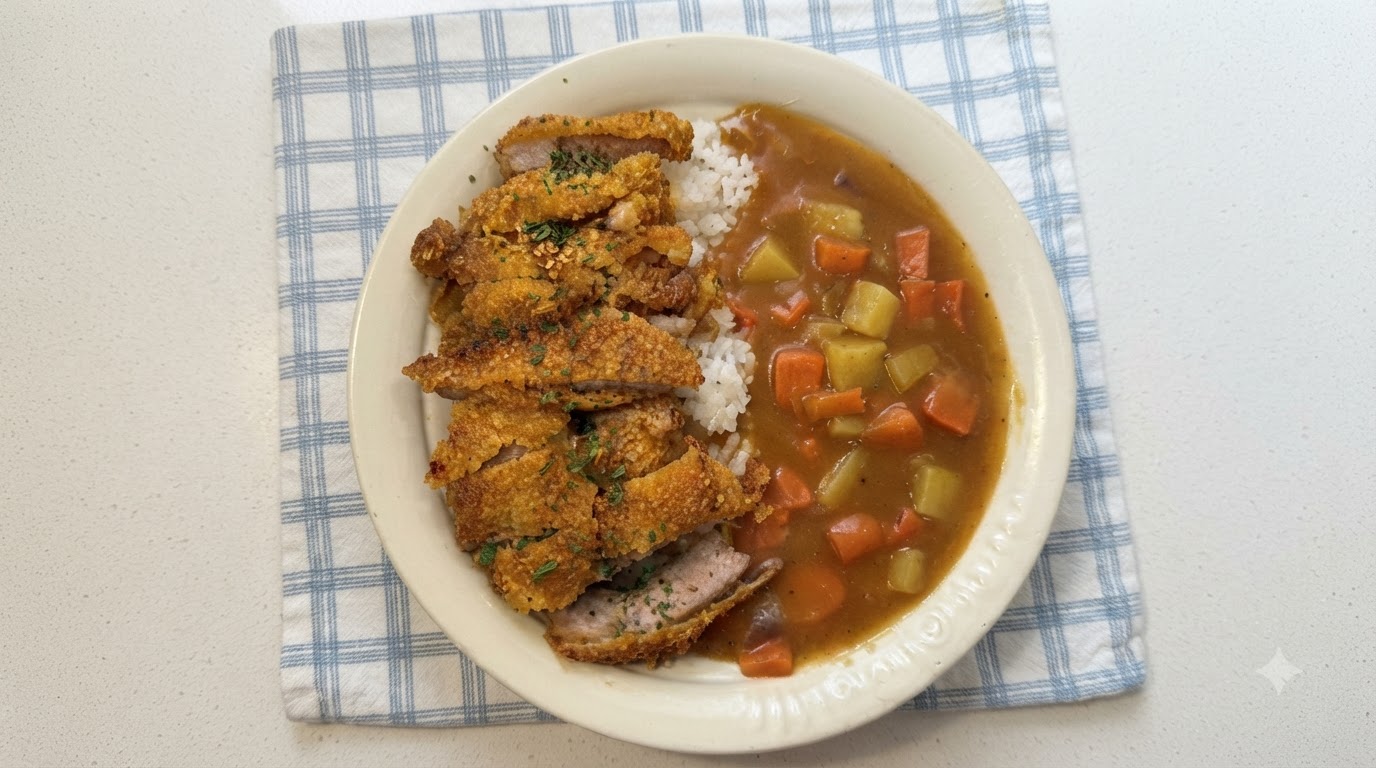 Riz au Curry et Côte de Porc Panée