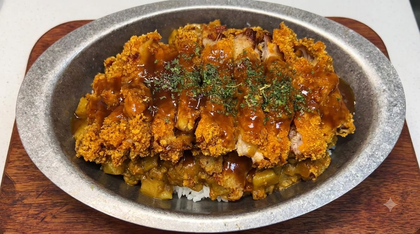 Riz au Côte de Porc Pané et Curry Épicé à la Viande Hachée