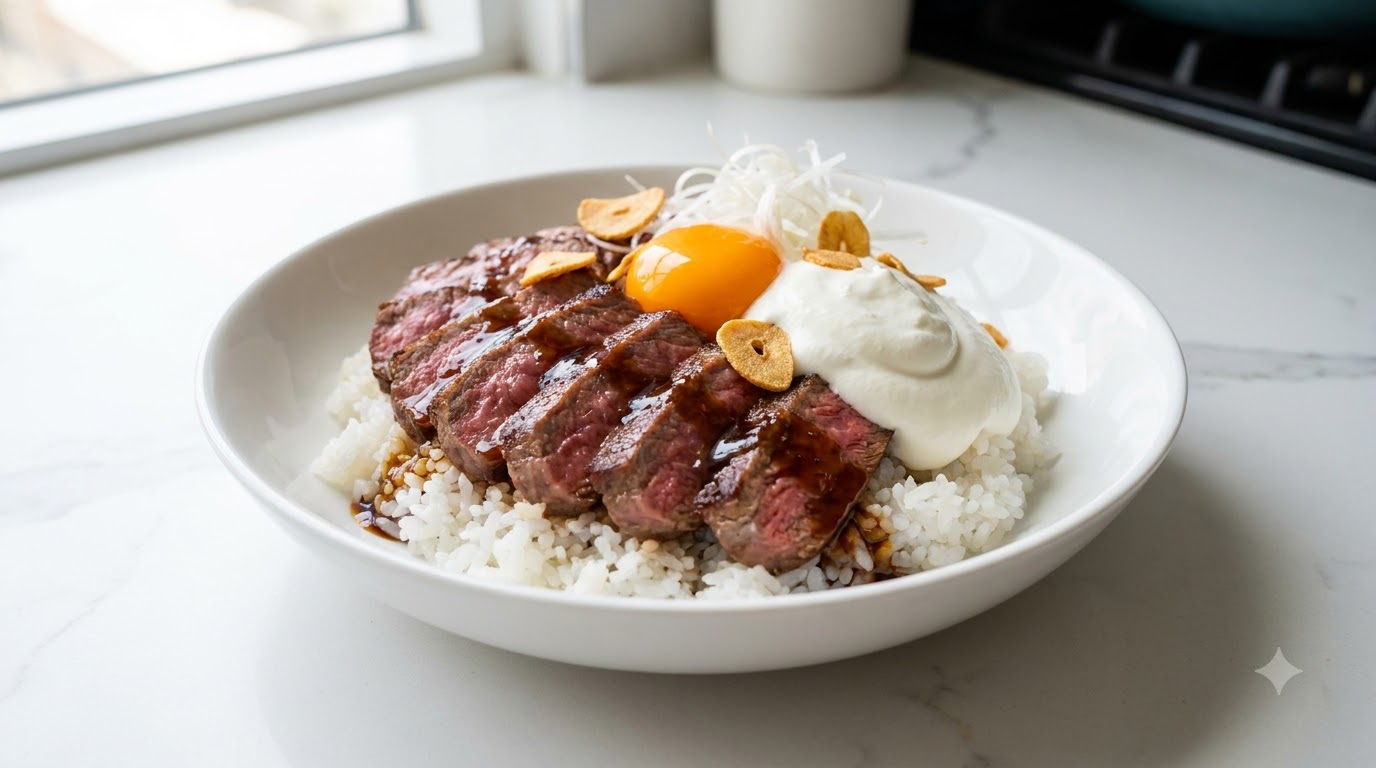 Bol de Riz au Steak Façon Shibuya et Crème Fouettée